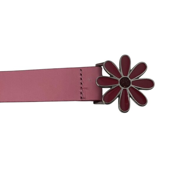 Women's L 33-37" Pink Leather Daisy Flower Buckle Belt Hippie Boho Made in USA - Picture 3 of 7